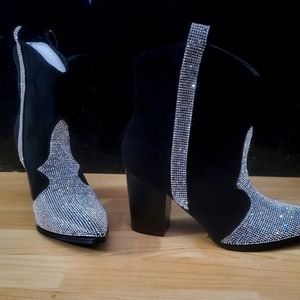 Bling half booties black with rhinestones never worn size 7
